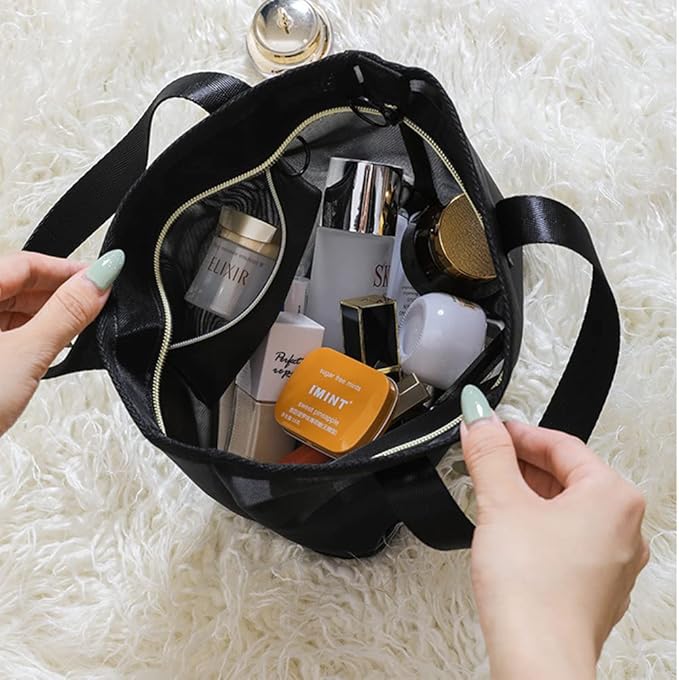 Mesh Cosmetic Bag 3 Pieces Mesh Makeup Bags Zipper Pouch Travel Cosmetic Organizer Toiletry Bag