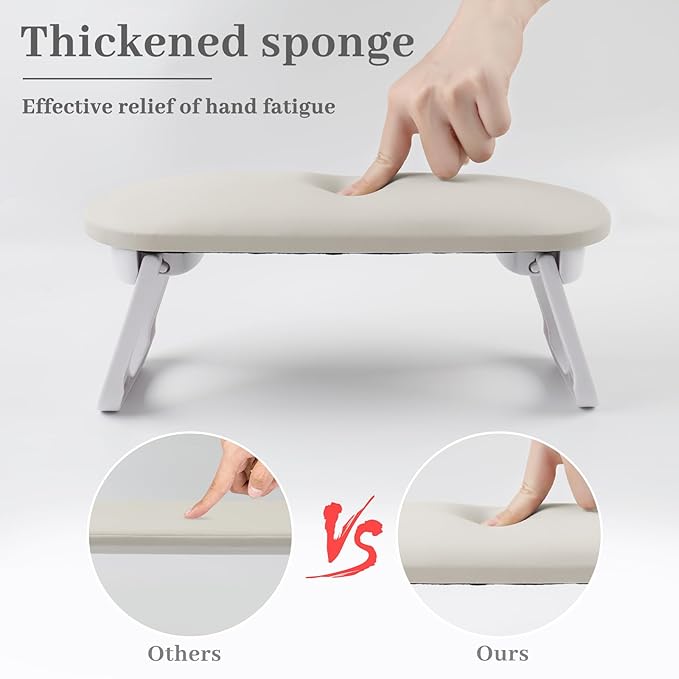 Nail Arm Rest, Professional Foldable PU Leather Nail Hand Rest with PVC Table Mat for Acrylic Nails, Soft Nail Hand Pillow Non-slip for Manicure Salon Use (higher-Coffee)