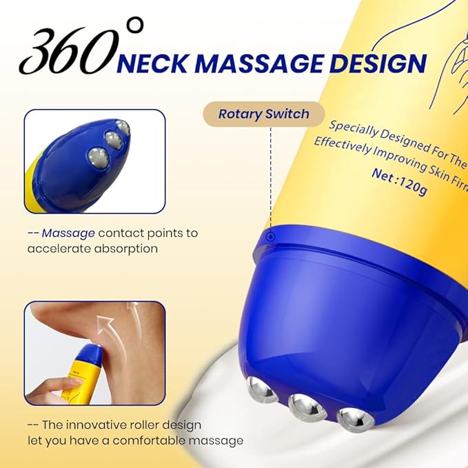 Neck Firming Cream with Massage Roller Hydrating & Tightening & Lifting Cream Silky Texture for Woman