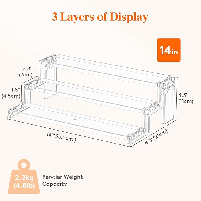 Lifewit Cupcake Stand, Perfume Cologne Organizer, Tool-Free Assembly, Display Riser, Spice Rack, Figurine Holder, Makeup Storage, Room Decor, Party Decorations, Clear, 14″ 3 Tier, 1 Pcs