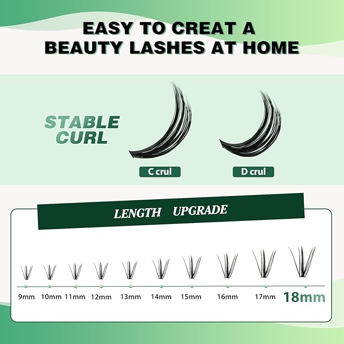 KEYYOU Lash Clusters 300pcs Individual Lashes 30D 0.07D Curl 16mm DIY Eyelash Extension Large Tray Volume Soft&Natural Cluster Lashes(30D-0.07D,16）