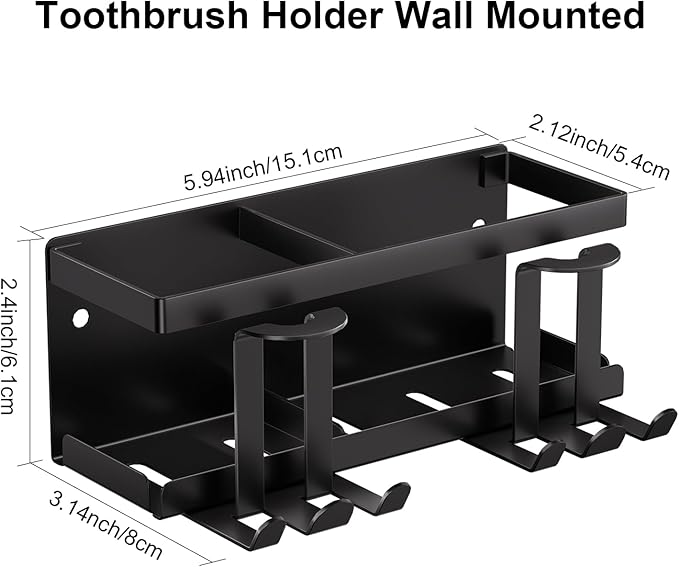 Toothbrush Holders for Bathroom, Toothbrush Holder Wall Mounted Large Capacity Tray, Self Adhesive Tooth Brushing Holder & Bathroom Accessories
