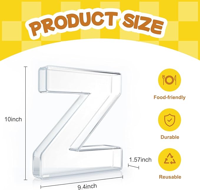 10" Acrylic Charcuterie Letters Fillable Tray, Reusable Alphabet Number Shaped Serving Plates for Charcuterie Board, Display Fruit, Candy, Cake, Party Decor, Birthday, Anniversary（Z）