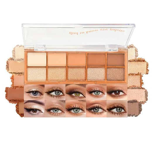 10 Neutral Nude Brown Eyeshadow Palette – High-Pigment Matte & Shimmer Eye Shades in Ivory Cream, Camel, Toffee & Champagne – Easy-Blend & Long-Lasting Shadow for Natural Daily Looks & Mature Eyes