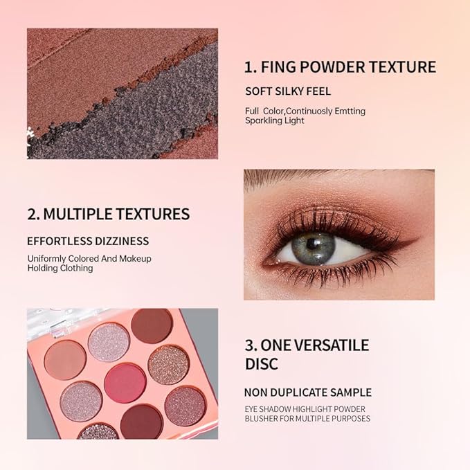 High Pigment 9-Color Rose Nude Brown Eyeshadow Palette–Matte, Shimmer & Glitter Shades Eye Shadow Kit,Long-Lasting Warm Neutrals for Soft Glam&Daily Wear,Blendable Travel-Friendly-Mauve Pink Burgundy