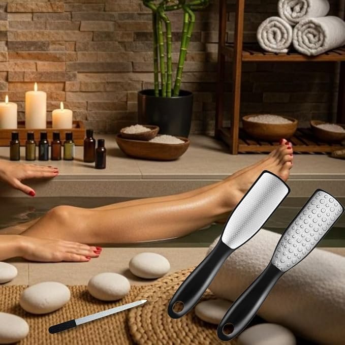 Professional Foot File & Callus Remover 2-in-1 Set – 9.6" Foot Rasp with 6.7" Nail File Included–Elegant Rose Gold–Dual-Sided, Durable & Hygienic Pedicure Tool for Smooth, Soft Feet–Wet & Dry Use