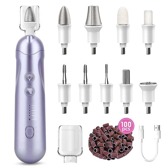 2 Pack Electric 9-in-1 Cordless Nail Drill with 100 Bits, 5 Speeds, Home & Salon Must-Have