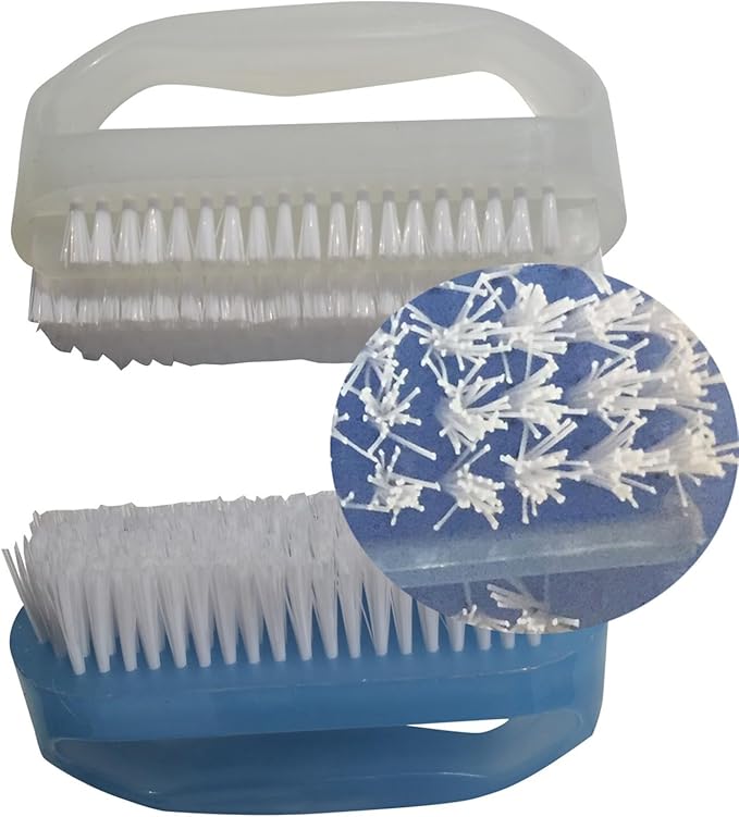 Coralpearl Nail Brushes X 2 for Cleaning Hands, Fingers, Feet & Toes with Cuticle Cleaner, Small Soft Nylon Bristle Scrub Set with Handle for Fingernail Manicure & Toenail Pedicure