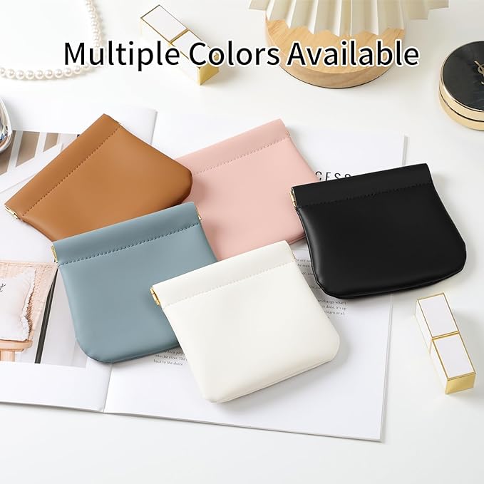 2 Pack Small Makeup Bag for Women, New Organosilicon Super Fiber Leather Mini Cosmetic Bag for Travel, Coin Purse Organizer Storage Pouch (Brown)