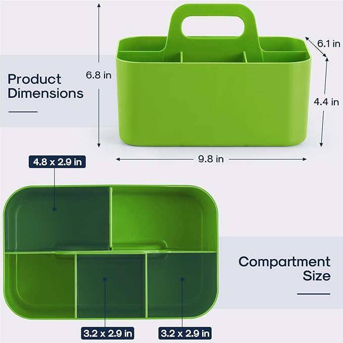 Multiuse Caddy Organizer with Handle - Stackable Plastic Tote Bin - Art Craft Supplies, Office, Desk, Stationery Pen Holder, Kitchen, Utensil, Makeup, Bathroom, Shower, Cleaning, Dorm Organizer -Green
