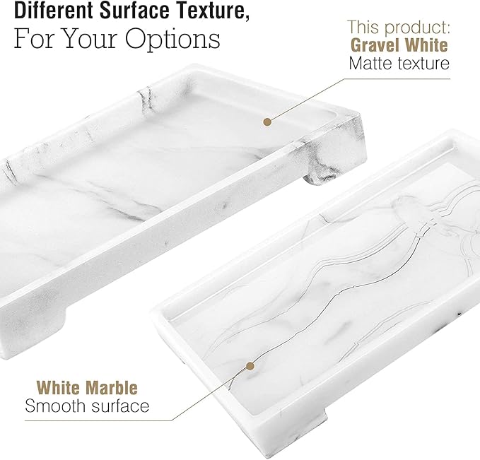 Luxspire Bathroom Vanity Tray, 10 x 6 inch Marble Bathroom Perfume Tray Dresser Tray, Resin Rectangle Vanity Tray, Bathroom Vanity Countertop Organizer for Cosmetics Hand Towel, M, Gravel White