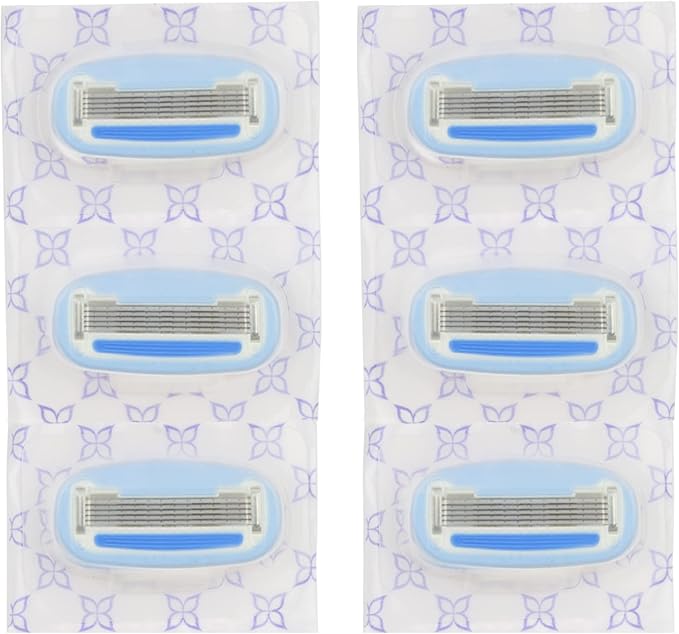 Amazon Basics 5-Blade Razor Refills for Women with Comfort-Coated Blades, Moisture Lubrication, Hypoallergenic, 6 Count (Fits Amazon Basics Razor Handles Only) (Previously Solimo)