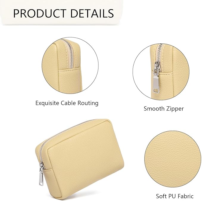 Makeup Bag Large Capacity Women's Classic Black Wash Bag Adjustable Partition Wash Brush and Cosmetic Carrying Bag (PU/Almond Yellow)