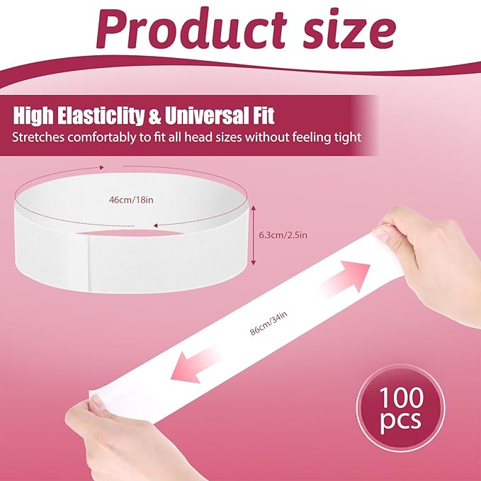 100 PCS Disposable Headbands for Spa, Stretch Non-woven Facial Headband Adjustable Single-Use Facial Headbands Esthetician Supplies Spa Headband for Beauty Salons and Home Care-White