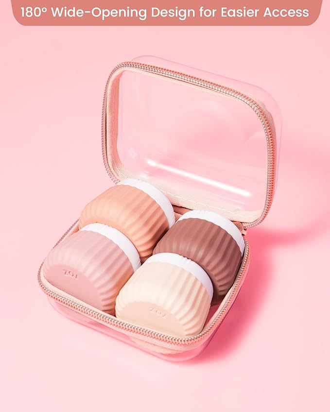 Travel Containers for Toiletries 4 Pack, Clear Hard Zipper Case, TSA Approved Travel Size Toiletries, With Clear Bag Leak Proof Silicone Jars, Creams Jars Carrying Small Items