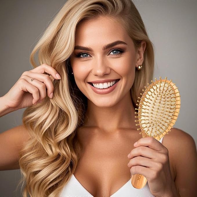 16 Pack Bamboo Hair Brush for Hair Growth | Natural Wooden Hairbrush Detangling Massaging Scalp Bulk (Ellipse, Count, 16)