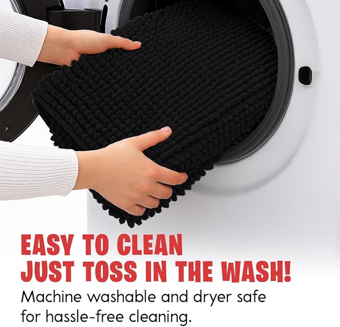 MudGuard Mat™ Dog Door Mat for Muddy Paws, Super Absorbent Microfiber, Non-Slip Indoor Mat, Quick Dry Chenille Mud Mat for Dogs & Entryway, Washable, Black 24" x 36"
