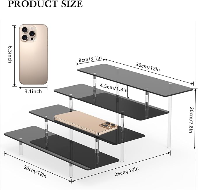 Acrylic Display Stands Risers, Perfume Cologne Organizer, Black 4 Tier Cupcake Stand Riser Shelf Compatible with Funko Pop Figures Food Dessert Makeup Skincare Cosmetics Lotion Organizer (2 PACKS)
