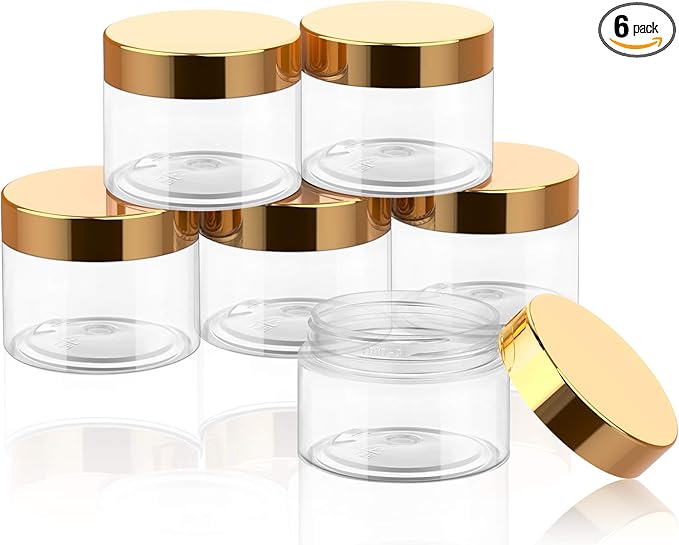SATINIOR 6 Pack 10 oz Plastic Jars Containers with Lids Wide-mouth Refillable Leakproof Reusable Round Empty Jars for Travel Cosmetic Dry Food Spice Cookie Candy Home Kitchen Organizing(Gold)