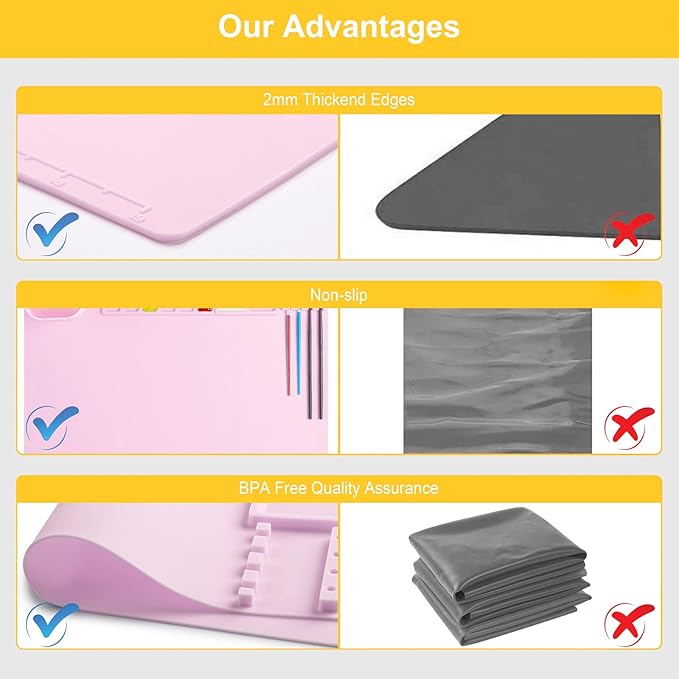 Silicone Painting Mat, Art Mat with Cup, Craft Paint Brush Cleaner Tool, Artist for Kids Gift Clay DIY Creations, Gift Packaged (Pink)