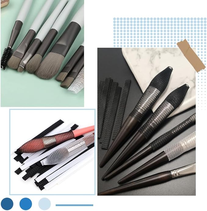 GORGECRAFT 100PCS 4.7 Inch Long Makeup Brush Protector Cosmetic Makeup Brushes Pen Guard Reusable Expandable Elastic Netting Mesh Cover Sleeve Set Storage for Travel Paint Brush Handbag Tassels
