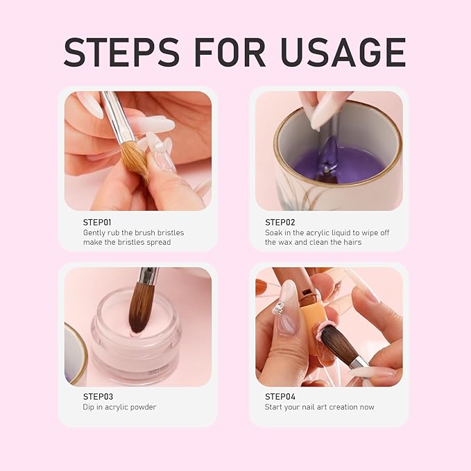 Acrylic Nail Brush Size 10, KEMEISI 100% Pure Kolinsky Nail Art Brushes Sturdy Handle Oval Shaped Acrylic Powder Nail Design Tools for Professional Manicure DIY Home Salon