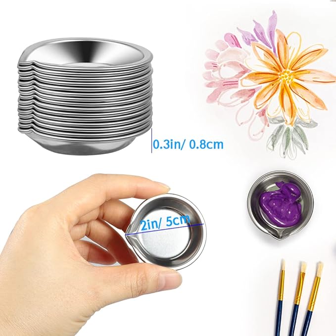 30 PCS Stainless Steel Painting Color Palette, with Mouth 1.7 in Painting Trays Make-Up Pallets Mini Metal Paint Mix Watercolor Palette Set for Artist Art and Crafts Supplies