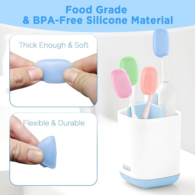 Toothbrush Covers Caps 6 Pack, Silicone Toothbrush Head Protector Replacement for Household Travel, Fits Most Manual and Electric Toothbrushes (Clear, Blue, Pink, Rose Pink, Green, Purple)