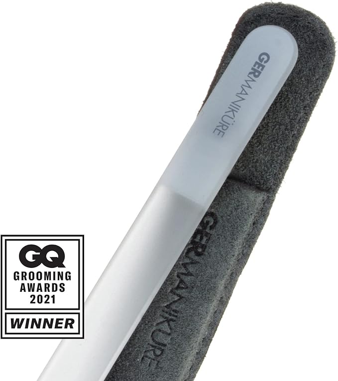 GERMANIKURE 2 Pc Glass Bundle - Crystal Glass Cuticle Stick & Hug The Dog Nail File Set in Suede Sleeves – Handmade in Czech Republic – Professional Manicure Supplies – Cuticle Pusher, Callous Remover