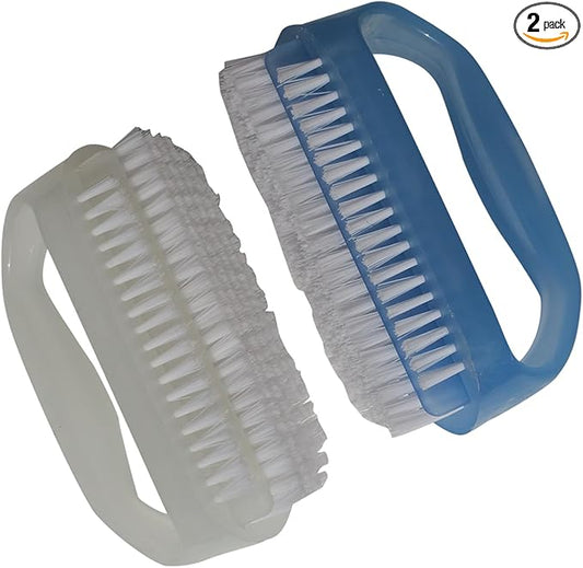 Coralpearl Nail Brushes X 2 for Cleaning Hands, Fingers, Feet & Toes with Cuticle Cleaner, Small Soft Nylon Bristle Scrub Set with Handle for Fingernail Manicure & Toenail Pedicure