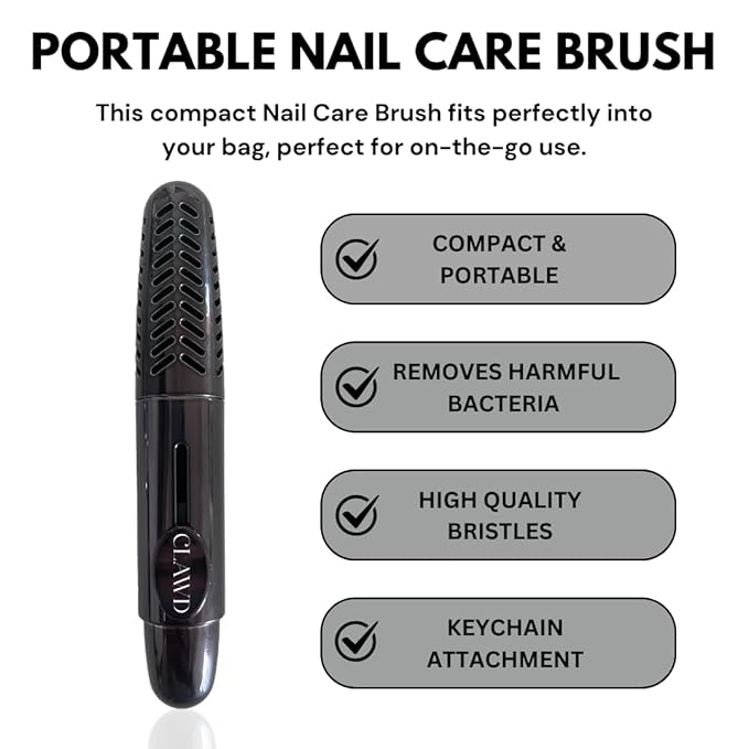 CLAWD Nail Brush for Cleaning Fingernails | Soft Bristle Portable Travel Nail Cleaner Brush for Women | Black