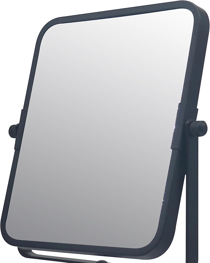 Free Standing Double Sided Tabletop Makeup Metal Vanity Mirror 1X and 3X Magnification, Square, Swivel Mirror for Desk, Bedroom, Bathroom Matte Black Finish