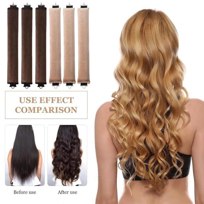 Overnight Heatless Hair Curler Blowout Rods Jumbo, Heatless Curls Satin Jumbo Flexi Rods to Sleep in, Soft Heatless Rod for All Hair Types, No Heat Overnight Sleeping Curls Styling Tools (Brown,3Rods)