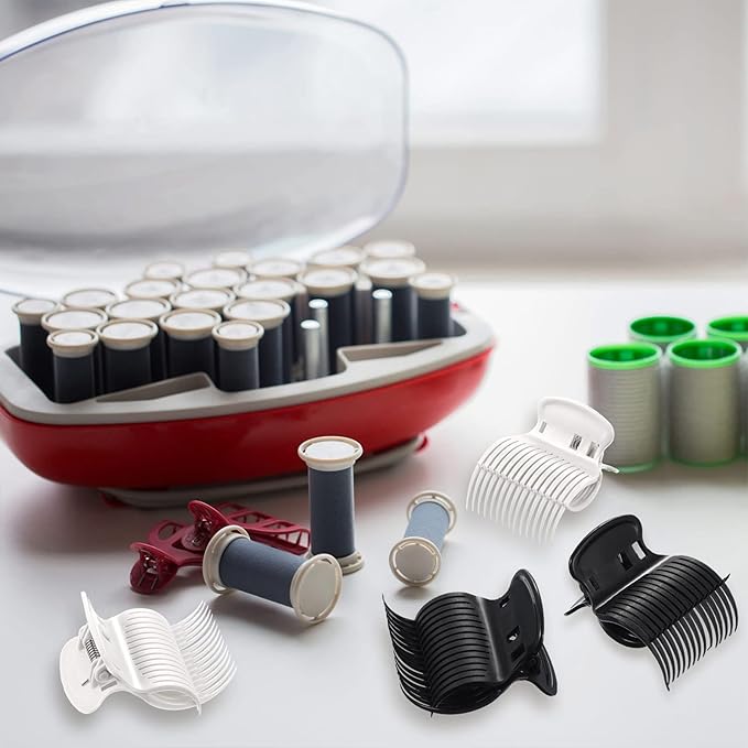 12 Piece Hot Roller Clips Hair Curler Claw Clips Replacement for Women Girls Hair Section Styling (White,Black)