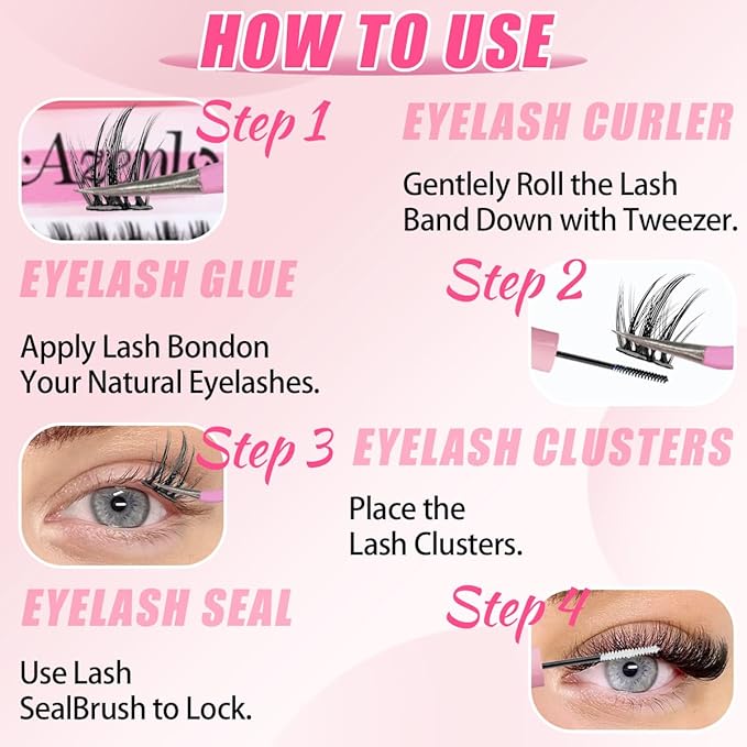 Azenlo Natural Lash Clusters Kit Wispy Eyelash Clusters 120 pcs Cluster Eyelash Extensions C Curl Individual Lashes 10-16 mm Mix Length Natural Look (Left&Right 80D KIT 120Pcs)