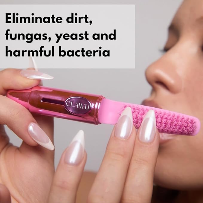 CLAWD Nail Brush for Cleaning Fingernails | Soft Bristle Portable Travel Nail Cleaner Brush for Women | Pink