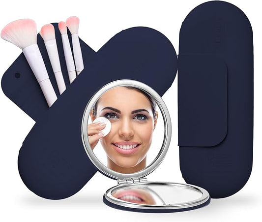 Travel Makeup Brush Holder, Silicone Makeup Brush Organizer, Dirt-Resistant Easy to Clean Makeup Brush Bag with Anti-Fall Out Magnetic Closure, Travel Essentials for Women (Sapphire)