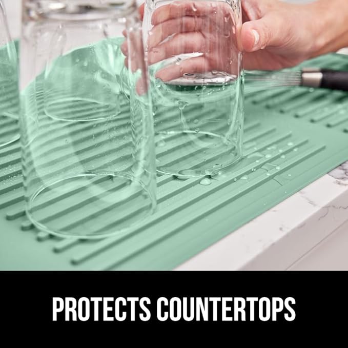 GORILLA GRIP 100% BPA-Free Patented Silicone Dish Drying Mat for Kitchen Counter, 18x16 Inch, Water Catching Ribbed Design, Easy Clean Waterproof Sink Liner, Heat Resistant, Fits Under Rack, Mint