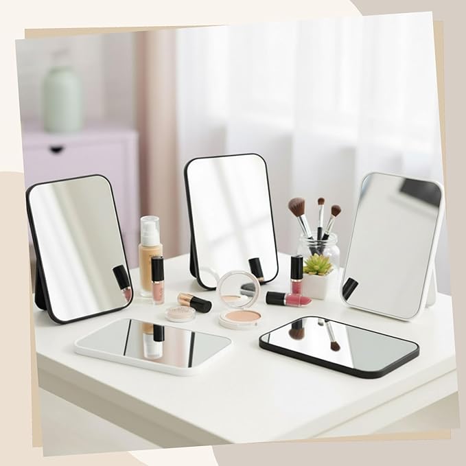 12 Pack Desktop Makeup Mirror Bulk 90° Adjustable Portable 8" Vanity Table Mirror with Stand, Folding Travel for Makeup Party Spa Party, Women, Cosmetics Personal Beauty (Black,White)