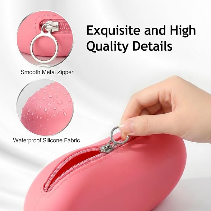 Silicone Makeup Bag for Travel, Zipper Makeup Tools Bag, Large Makeup Brush Holder, Waterpoof Toiletry Bag, Large Capacity Cosmetic Bags, Gifts for Girls Girlfriend Wife Birthday Gift (Rose pink)