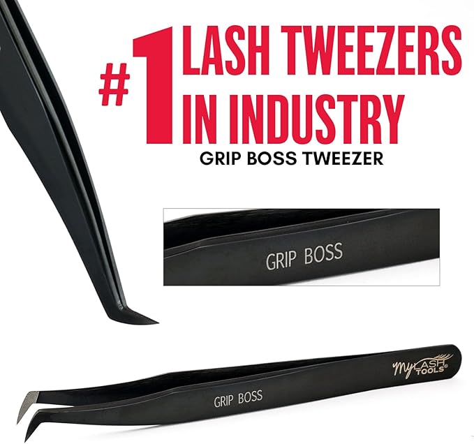 My Lash Tools Mega Boot Volume Fiber Tip Lash Tweezer – GRIP BOSS, Non Slip Soft Grip, Professional Volume Eyelash Extension Tweezers, Lash Artist Tool (Black)