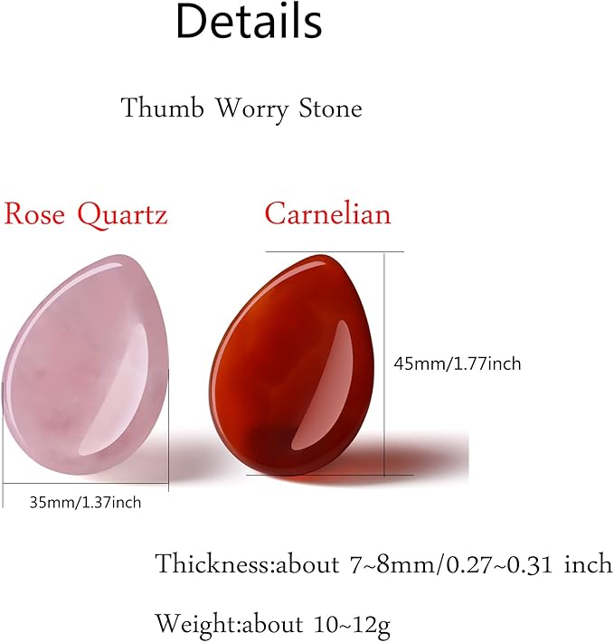 2PCS Thumb Worry Stone Rose Quartz Carnelian Healing Crystals Sets Hand Carved Stones Gemstone Pocket Natural Stone Meditation Reiki Water Drop Shaped Palm Stone for Anxiety Therapy
