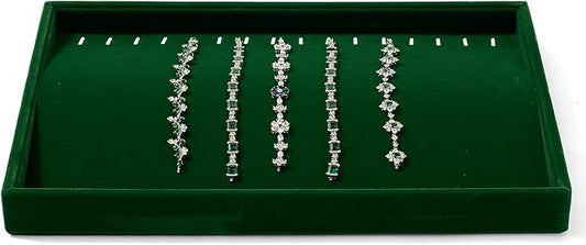 16 Slots Necklace Bracelet Tray Velvet Jewelry Trays Jewelry Drawer Organizer for Necklace, Bracelets, Watch Storage Display (Green)