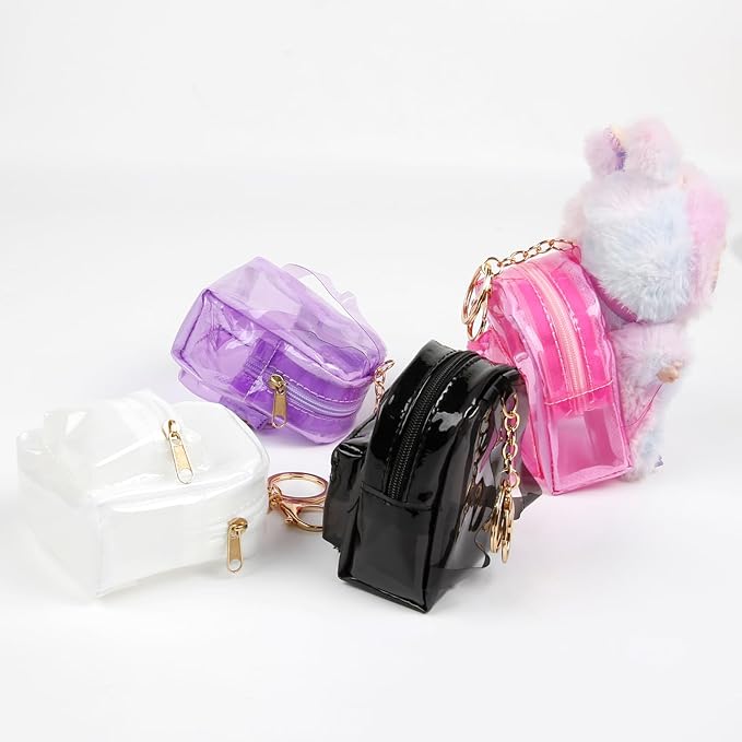 4Pcs Mini Clear Backpack Keychain,Cute Cosmetic Bag for Women, PVC Transparent Makeup Bag Key Pocket Lipstick Bag Card Holder Data Cable Organizer Zipper Pouch (PVC Transparent)