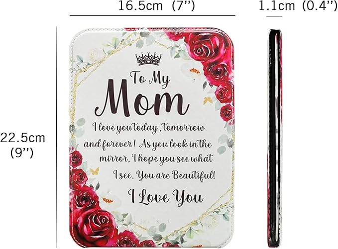 for Mom Folding Travel Makeup Mirror, PU Portable Adjustable Rectangular Ultrathin Vanity Mirror Rounded Corners with Stand, for Travel, Camping, Home Large