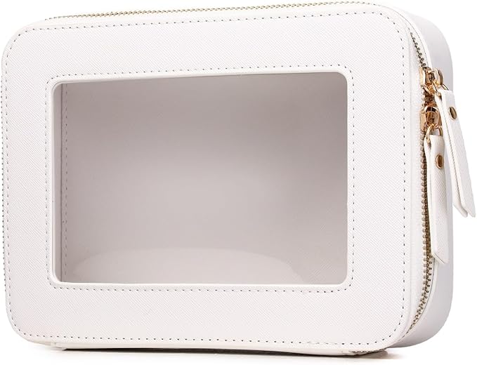Clear Makeup Bag Women's Waterproof Travel Cosmetic Case and Toiletry Bag Portable Makeup Organizer Bag Car Essential with Zipper (White, M-1)
