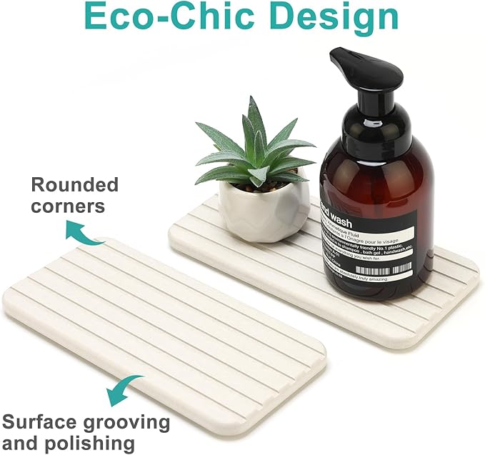 Diatomite Stone Drying Trays for Sink Bathroom Sink Tray Kitchen Counter Soap Dish Quick Drying Stone Mat for Kitchen Sink Diatomaceous Earth Tray Coaster Water Absorbing Stone Bathroom Trays