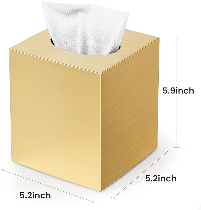 Tissue Box Cover, Square Facial Acrylic Tissue Box Holder with 2 Pack Clear Qtip Holder Dispenser, Bathroom Vanity Dresser Night Stand Essentials Accessories Decor, Modern Farmhouse Decor, Gold
