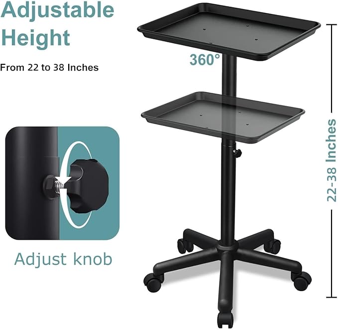 Salon Tray on Wheels, Salon Rolling Tray with Adjustable Height, Hair Stylist Tray, Suitable for Tattoo Tray and Dental Tray