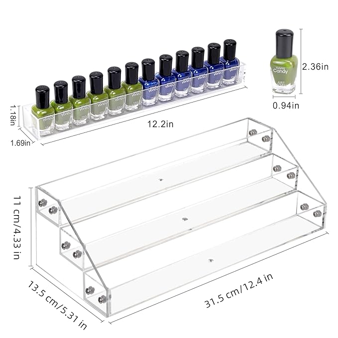 Nail Polish Rack 3 Tier Acrylic Display Stand Holder Nail Polish Organizer Essential Oil Storage Paint Shelf Holds Up to 36-56 Bottles